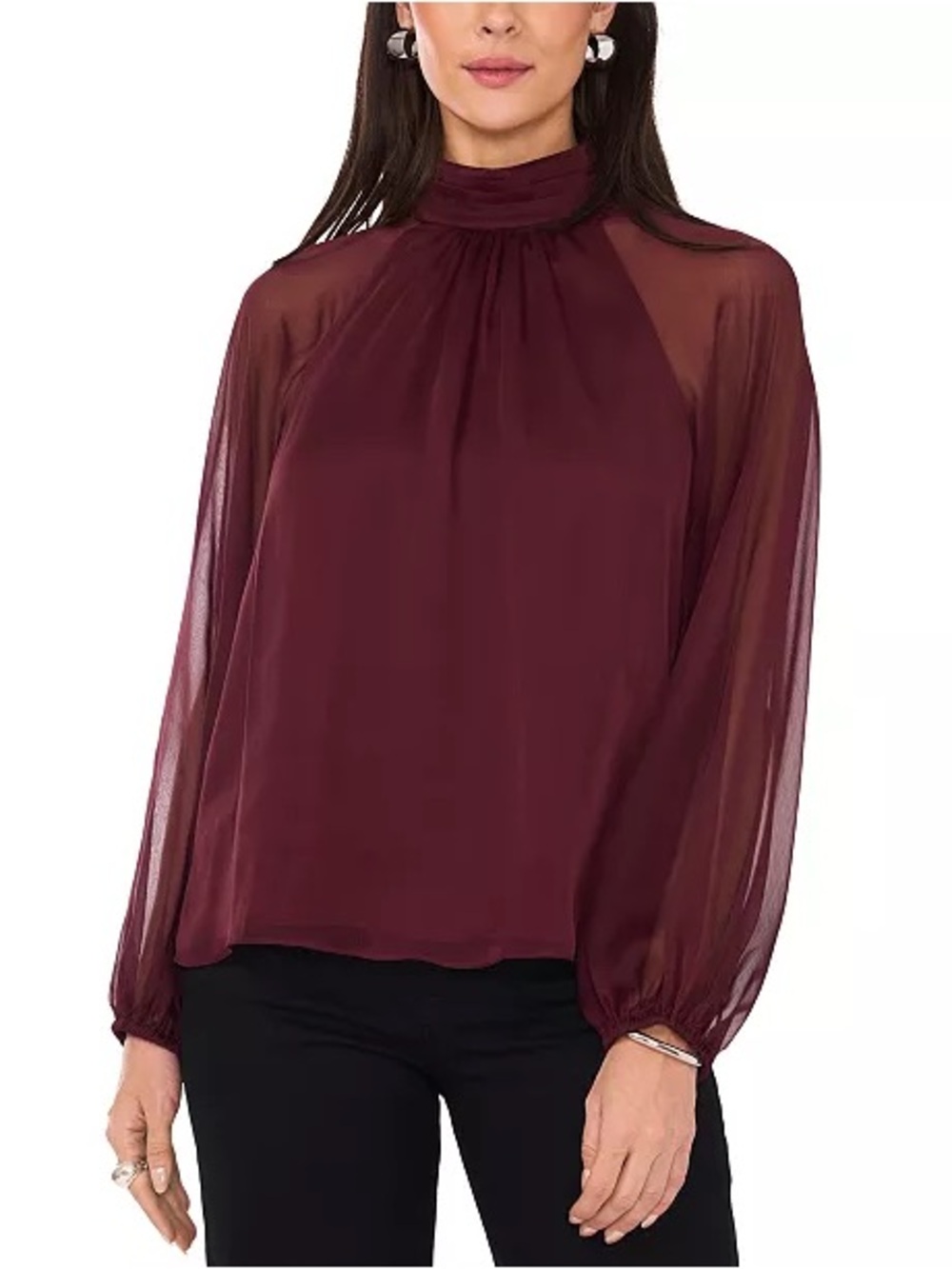 1.State Women's Mock Neck Raglan Sheer Balloon Sleeve Blouse, Small, NWT - Picture 3 of 13